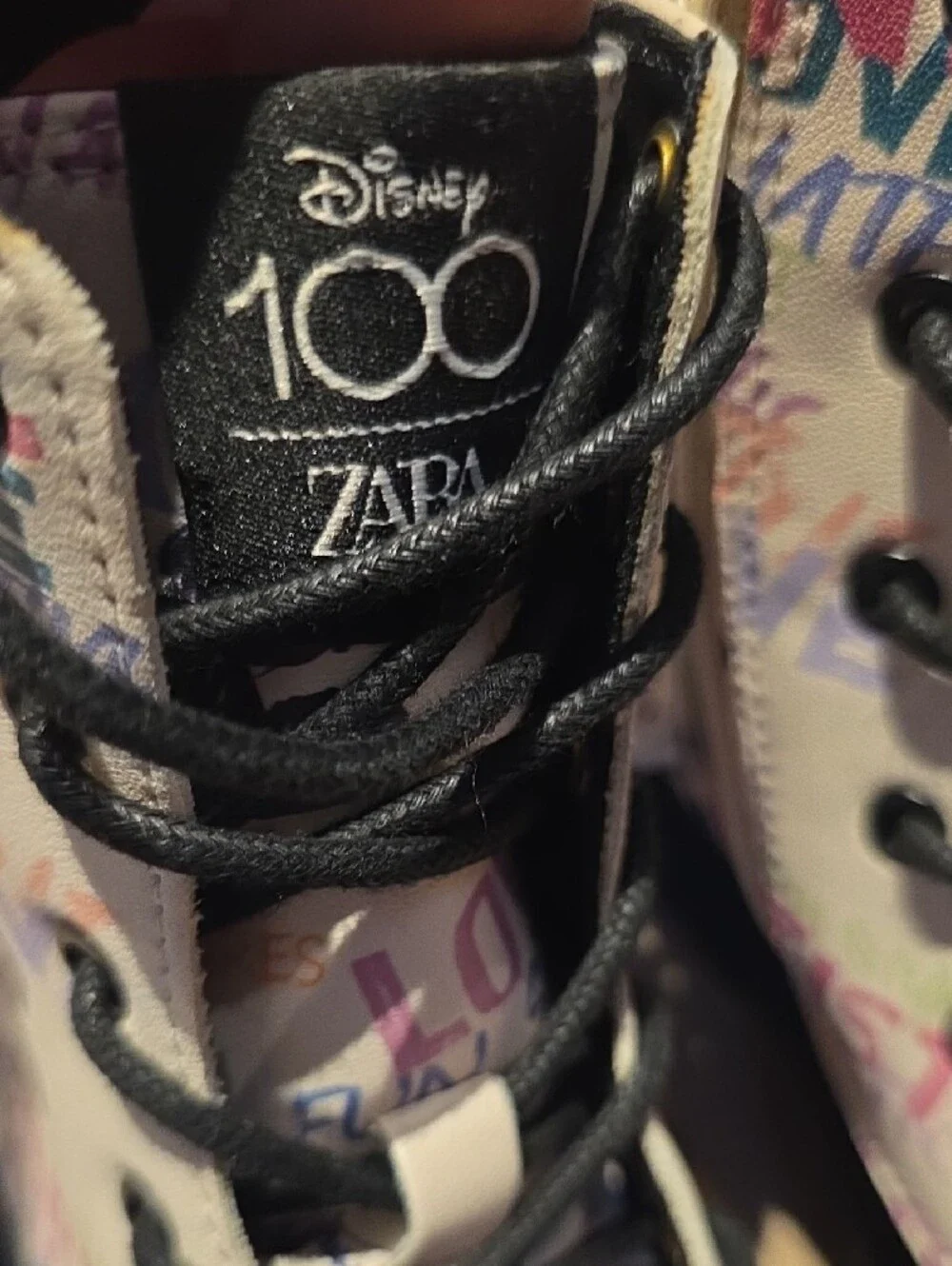 Zara Kids Disney Mickey MouseWhite Graphic Lace-Up Combat Boots with Black Soles